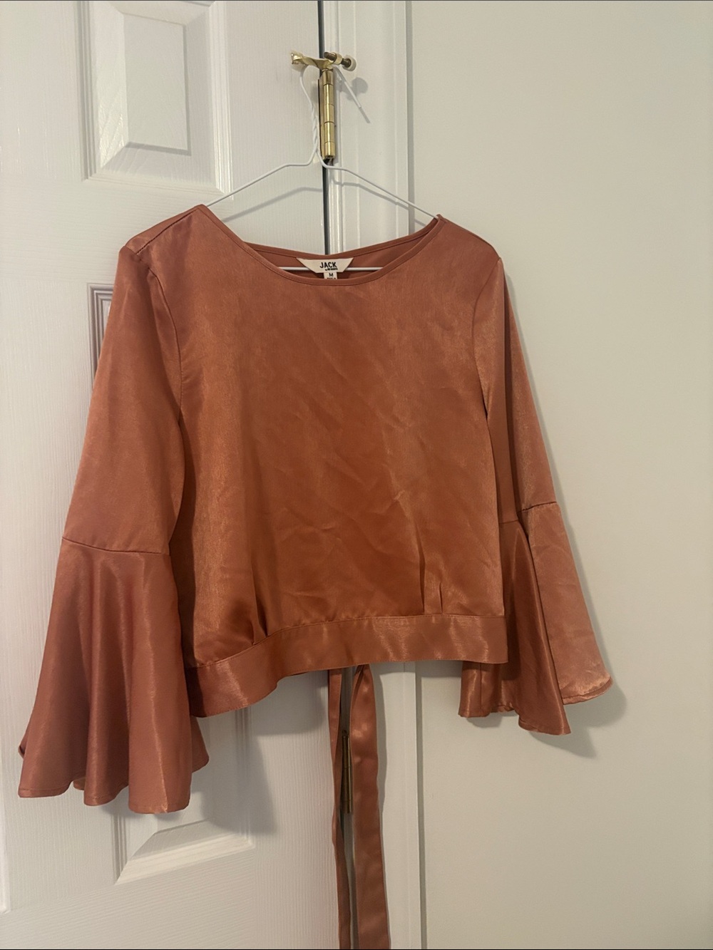 Jack by BB Dakota Rusty Rose Satin Bell-Sleeve Top